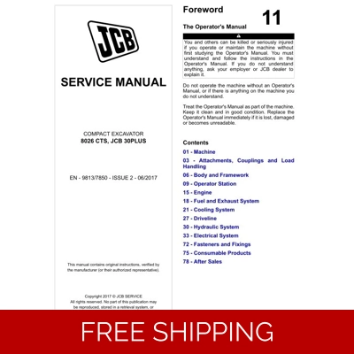 JCB 8026 CTS, JCB 30PLUS EXCAVATOR SERVICE REPAIR MANUAL